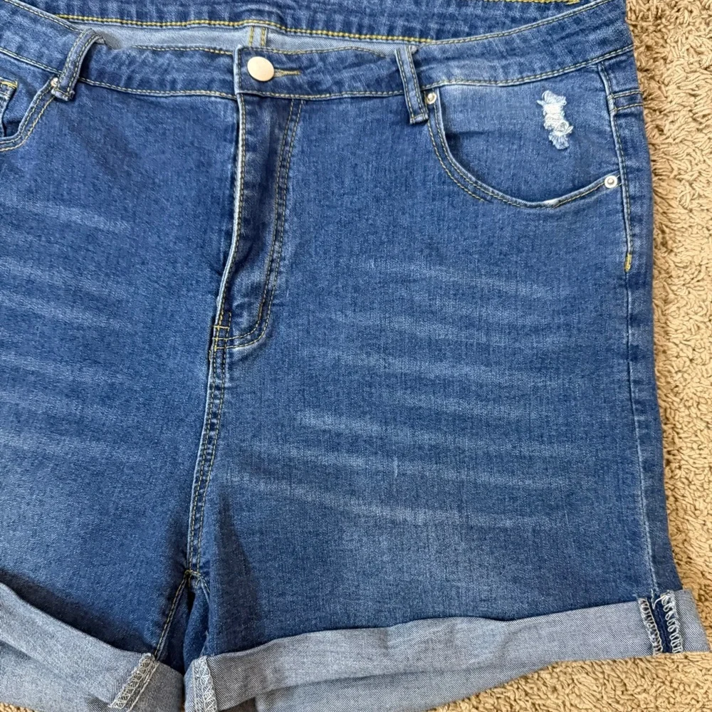SHEIN Classic Blue Whisker Lightly Distressed Jean Shorts SKU0877